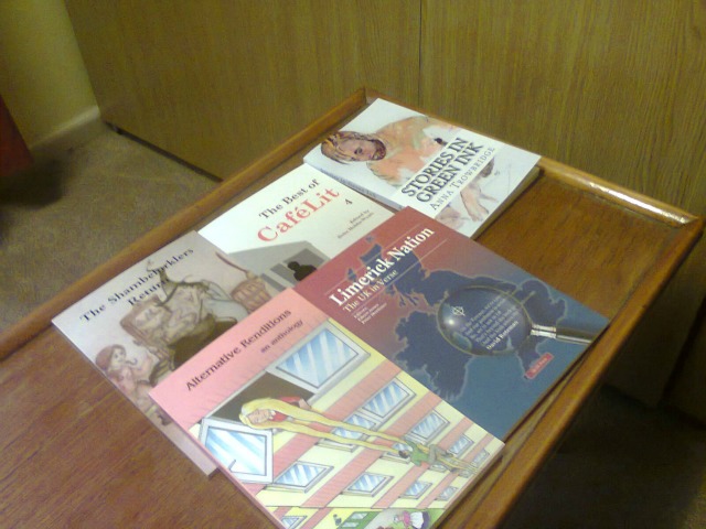 Some of the anthologies my work has appeared in - image by me.