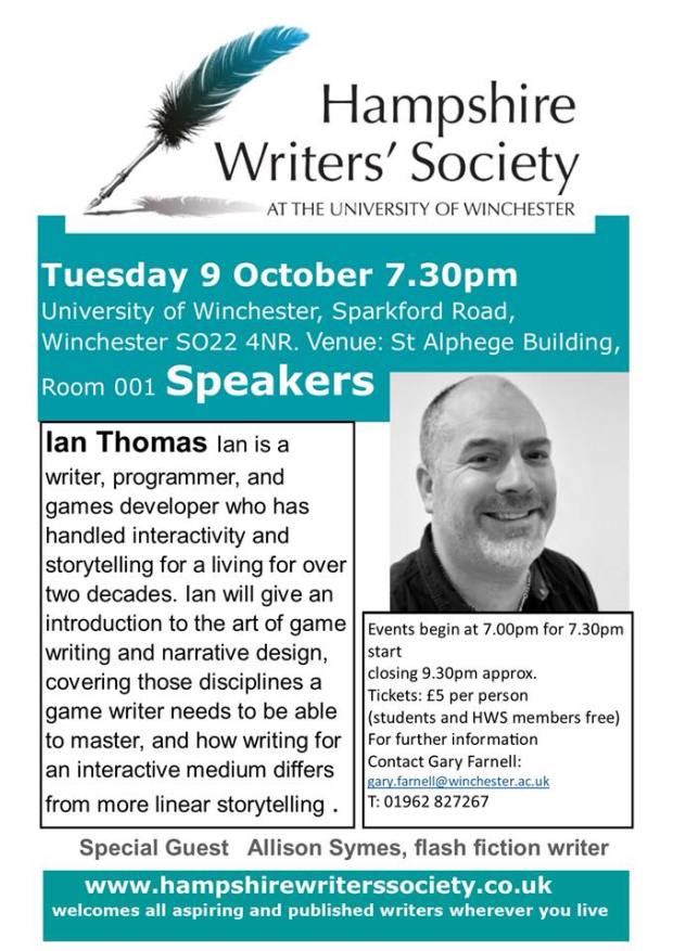 POSTER SHOWING ALLISON AS GUEST SPEAKER AT HWS OCTOBER 2018