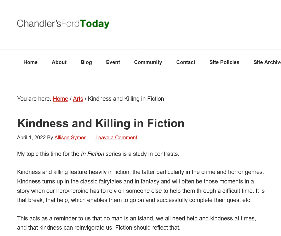Screenshot 2022-04-01 at 09-18-41 Kindness and Killing in Fiction - Chandler's Ford Today