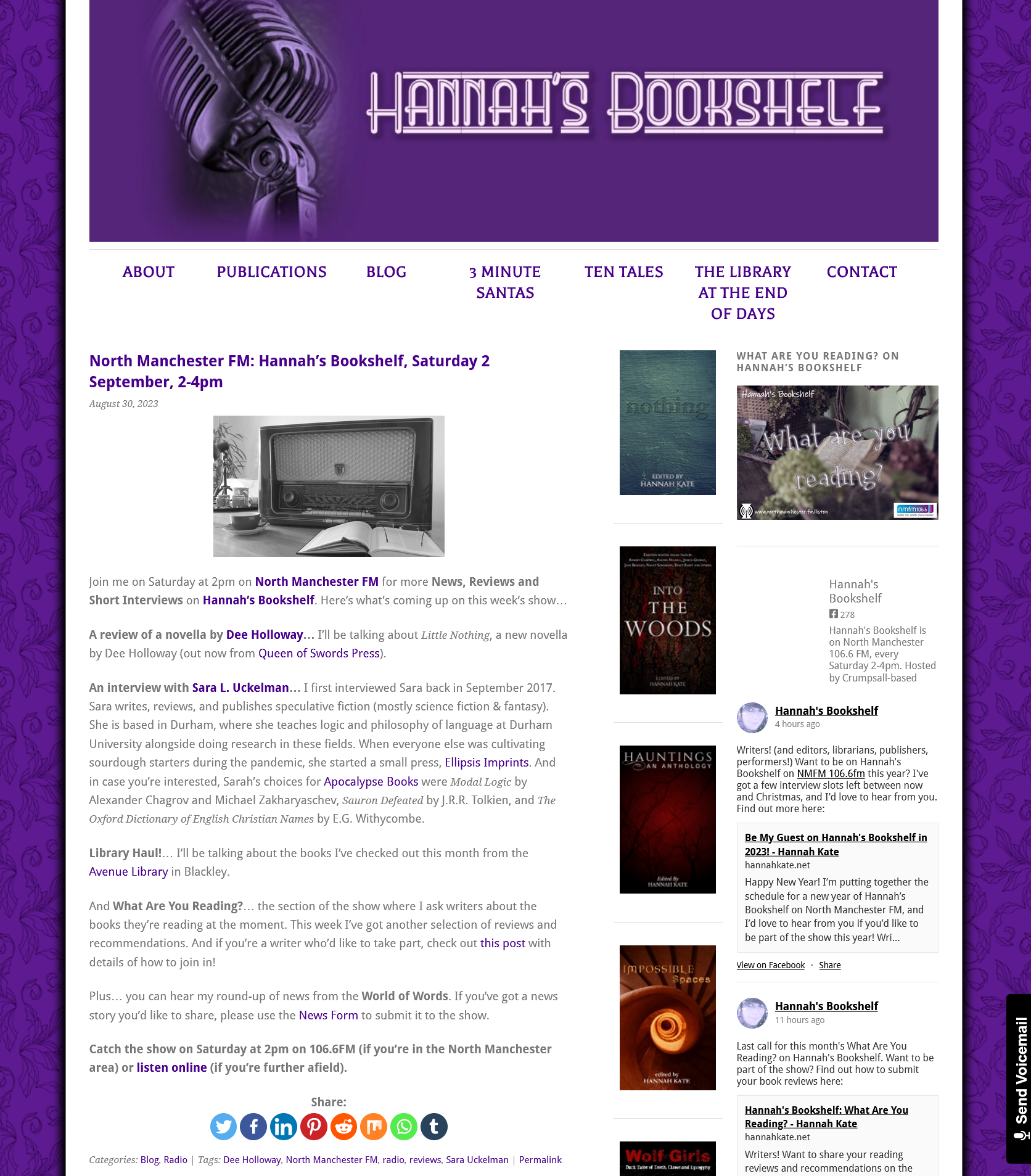 Screenshot 2023-08-31 at 19-56-24 North Manchester FM Hannah's Bookshelf Saturday 2 September 2-4pm - Hannah Kate