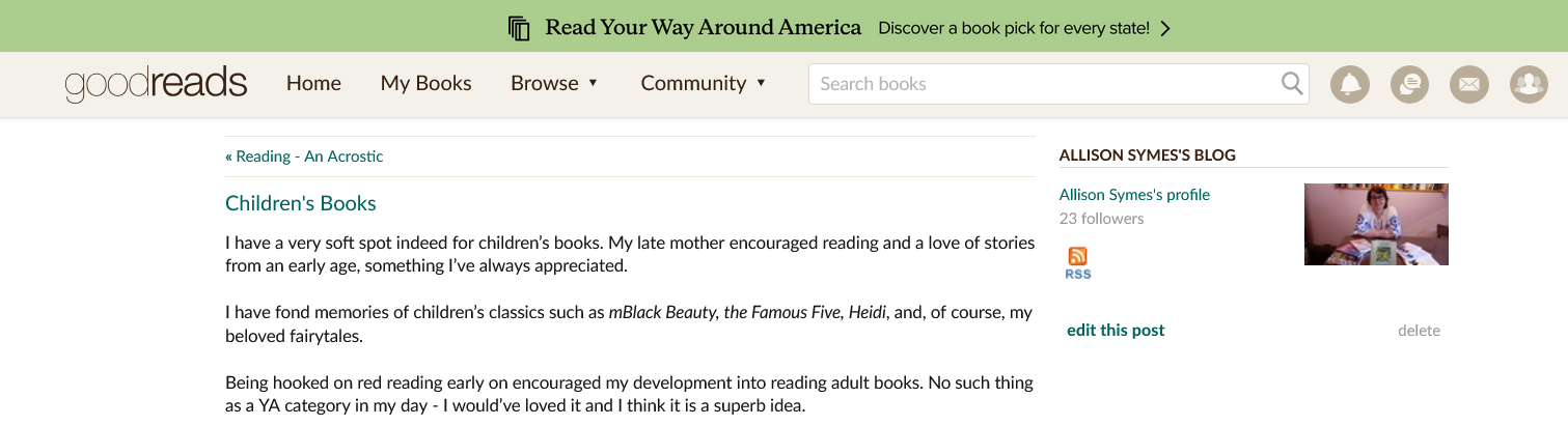 Screenshot 2024-07-20 at 21-25-41 Allison Symes's Blog - Children's Books - July 20 2024 13 23 Goodreads