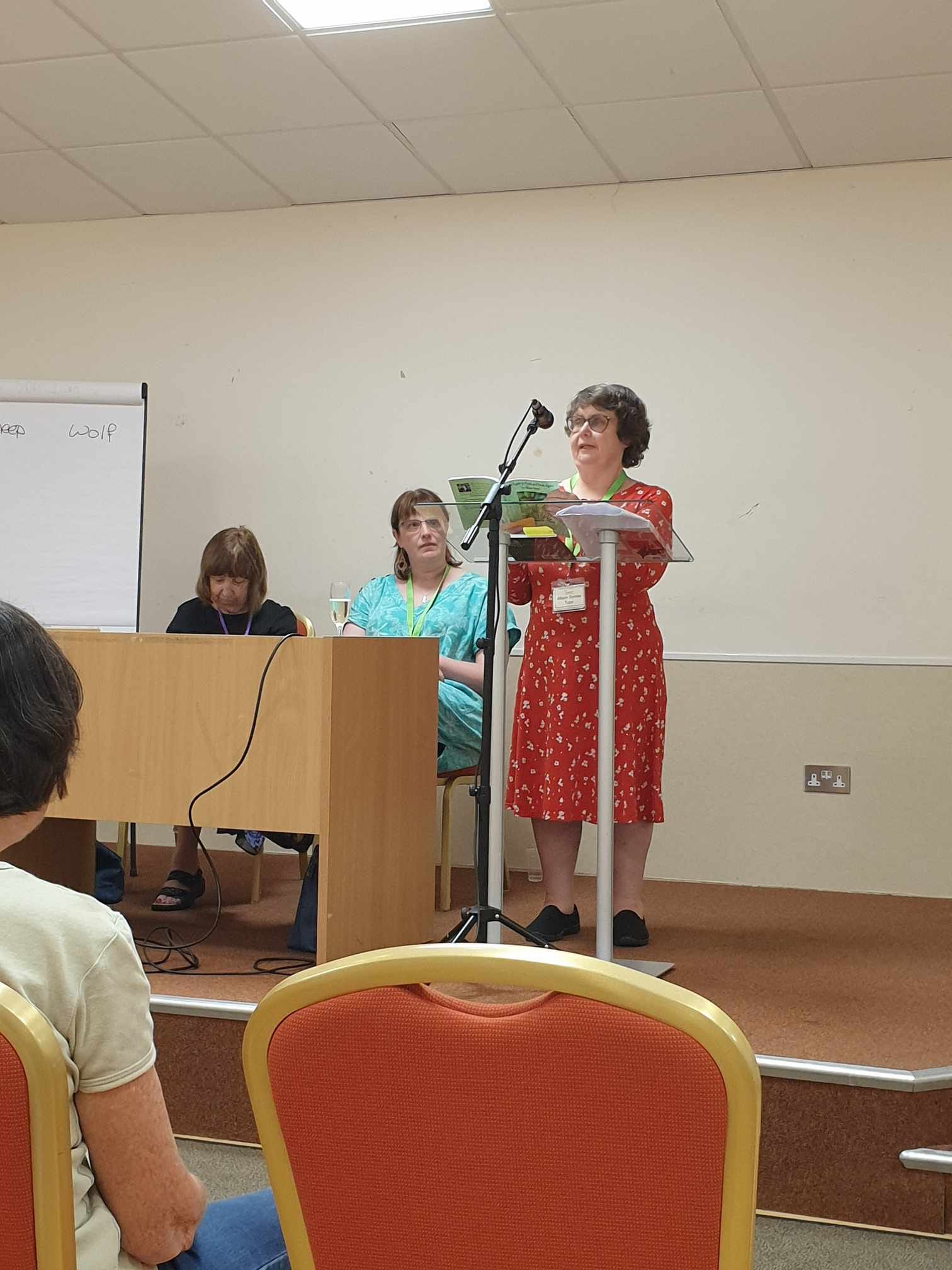 Reading at Open Prose Mic Night - Swanwick 2024 - many thanks to Penny Blackburn for the pic