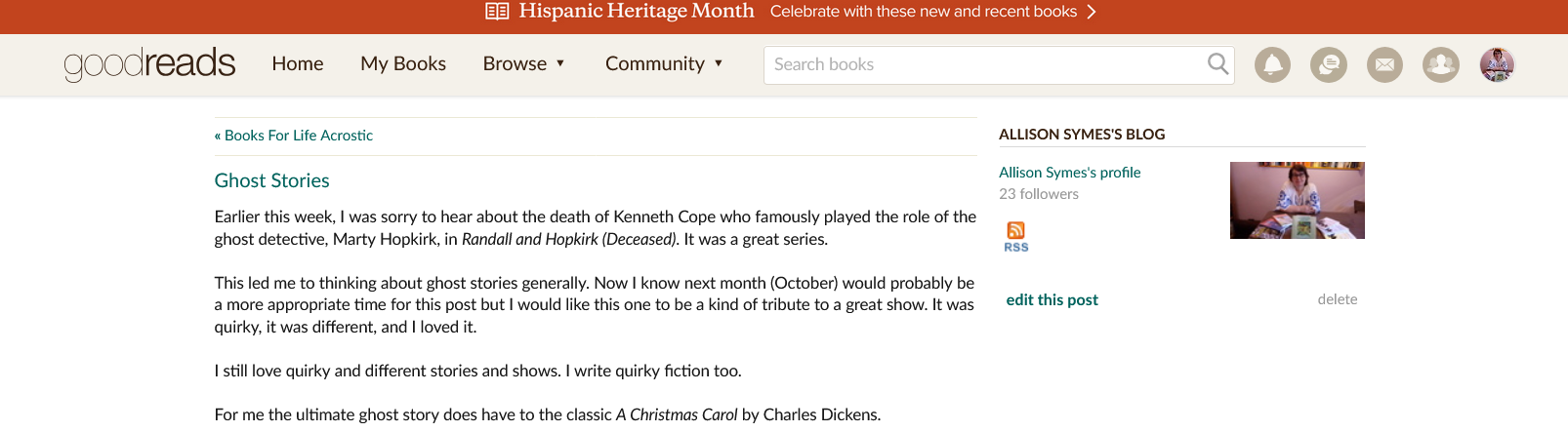 Screenshot 2024-09-14 at 17-55-23 Allison Symes's Blog - Ghost Stories - September 14 2024 09 55 Goodreads