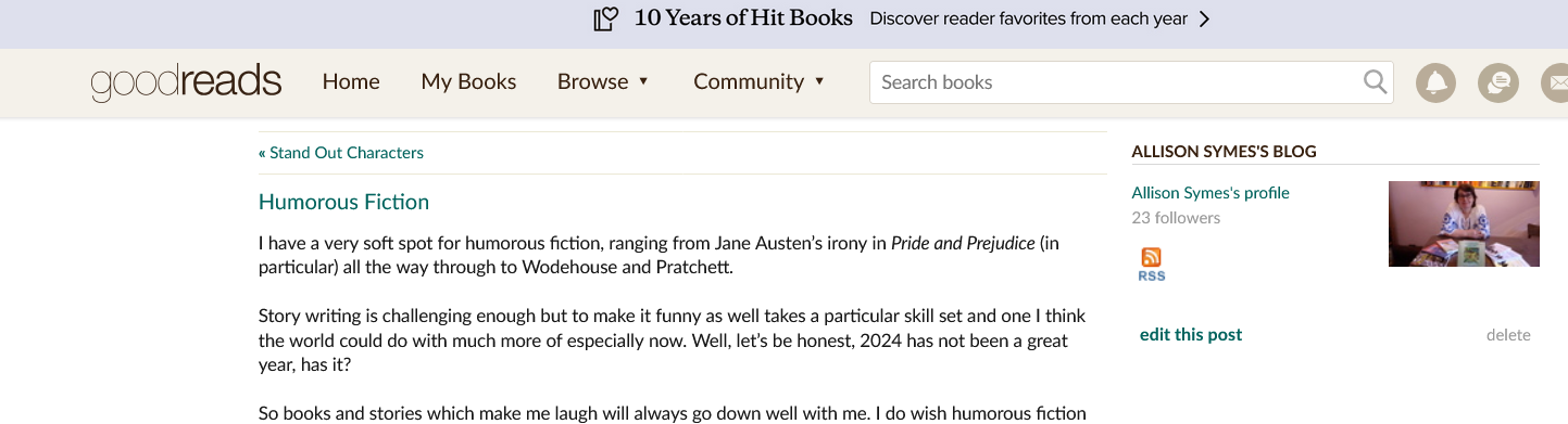 Screenshot 2024-11-09 at 13-59-04 Allison Symes's Blog - Humorous Fiction - November 09 2024 05 58 Goodreads