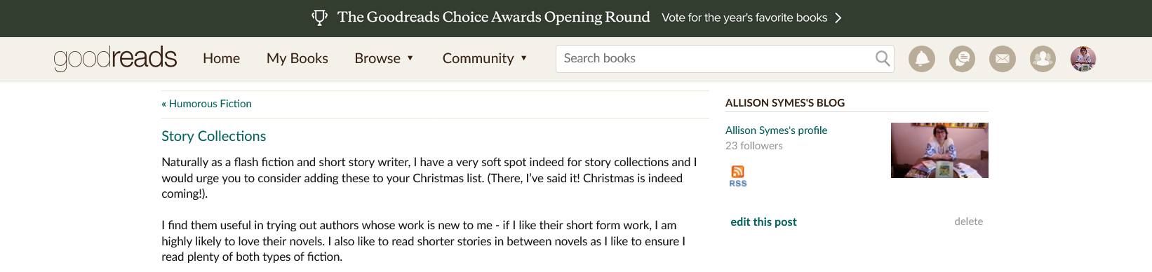 Screenshot 2024-11-16 at 19-50-15 Allison Symes's Blog - Story Collections - November 16 2024 11 48 Goodreads