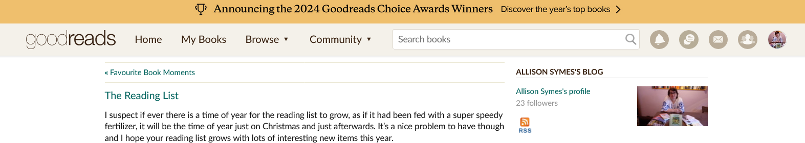 Screenshot 2024-12-14 at 16-30-49 Allison Symes's Blog - The Reading List - December 14 2024 08 30 Goodreads